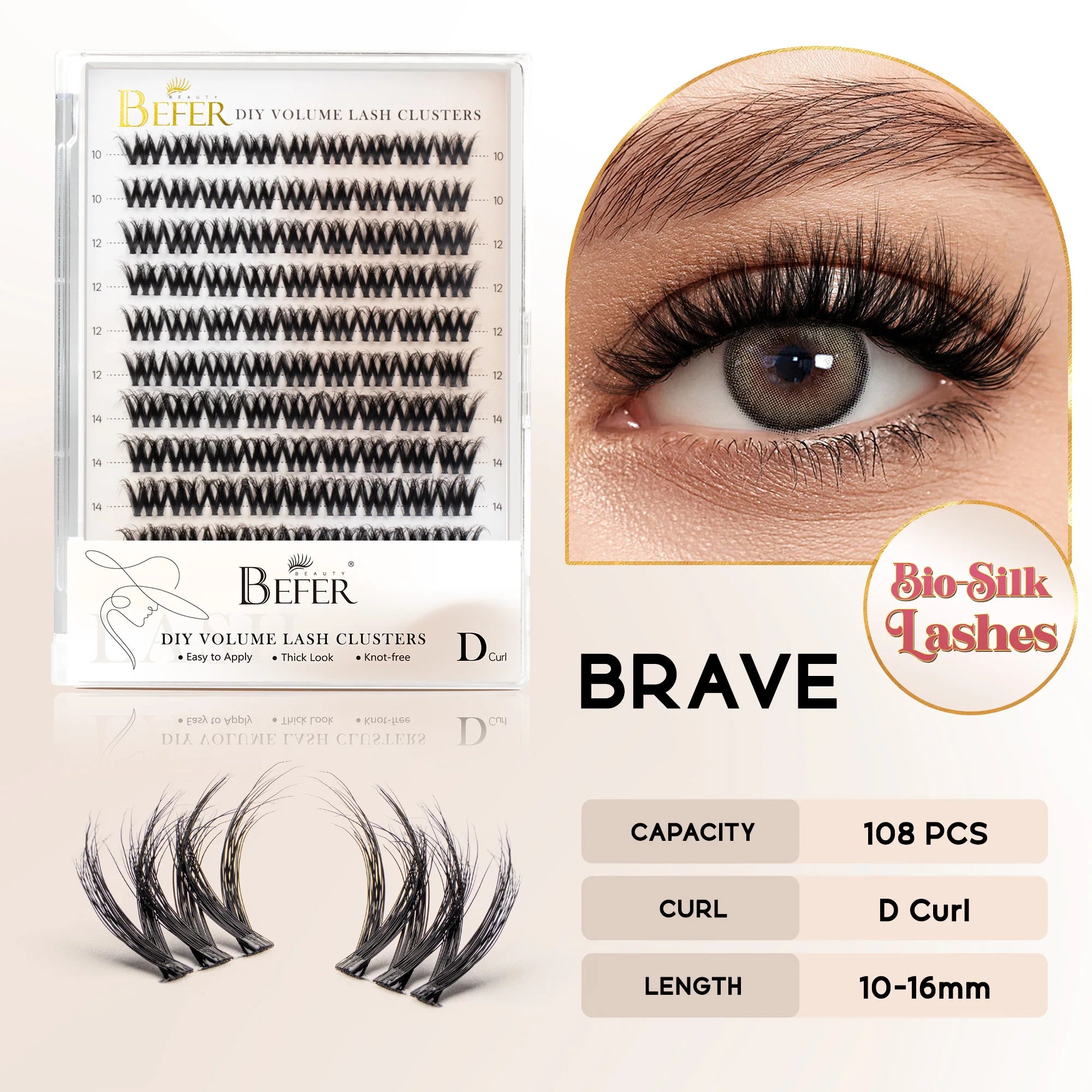 Befer 144pcs Lash Clusters 3D Natural Fluffy Cluster Lashes DIY Lash Extension 10-16mm Hight Quality Soft Super Thin Band Makeup