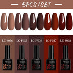 LILYCUTE 5Pcs/Set 7ML Red Brown Nail Gel DIY Nail Art Semi Permanent UV Gel Polish Long Lasting Design Manicure Kit Supplies