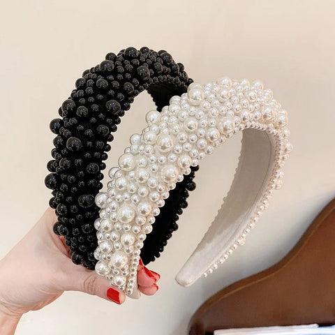Luxury Baroque Women Headbands Thick Sponge Padded Plastic Pearls Head Hoop for Female Party Headpiece Wedding Bridal Hairbands