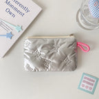 Instagram Bow Silver Shiny Makeup Bag Small Portable Carrying Bag Earphones Data Cable Storage Bag Wallet