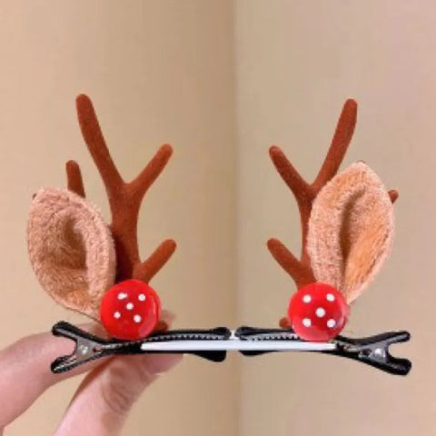 2Pcs Christmas Antler Hair Clips Pendants Xmas Ornaments Merry Christmas Decor for Girl Reindeer Hair Accessories Happy New Year