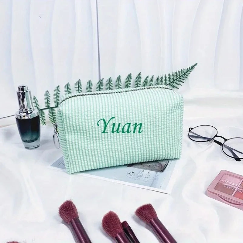 Personalized Striped Toiletry Bag - Custom Embroidered, Portable Polyester Cosmetic Storage, Ideal for Travel, School Dorm & Hom