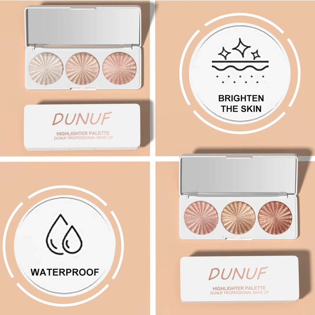 DUNUF 3-color pearlescent brightening high disc, waterproof, sweat-proof and powder-free, fine and smooth without powder flying