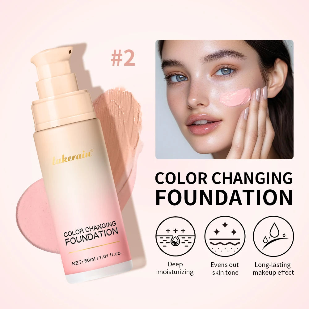 Lakerain Magic Color Changing Foundation Liquid Long Lasting Hydrating lightweight Base Makeup High Coverage Effective Concealer