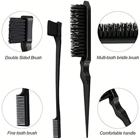 3pcs styling comb set with triple tear hair brush mouse tail comb edge brush,salon hair styling tool Special for real hair wigs