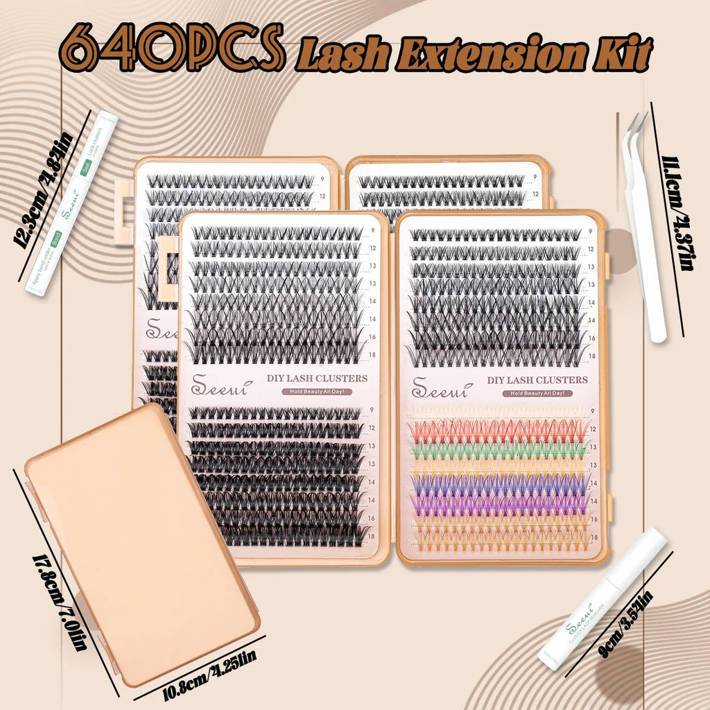 SEEUI Lash Clusters Kit Natural Look Large Capacity Lash Extension Kit with Lash Bond And Seal Eyelash Tweezers