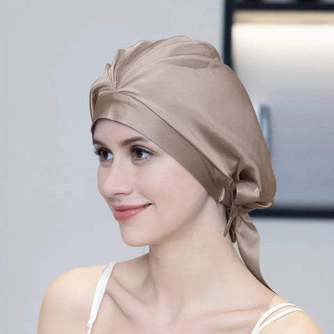 100% Mulberry Silk Bonnet Sleep Hair Cap Care Bonnets With Elastic Tie Bands Silk Cap Adjustable Cap For Curly Hair Bonnets