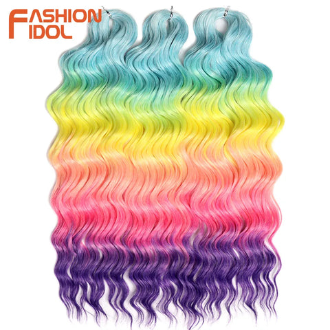Anna Hair Synthetic Loose Deep Wave Braiding Hair Extensions 24 Inch Water Wave Braid Hair Ombre Blonde Twist Crochet Curly Hair