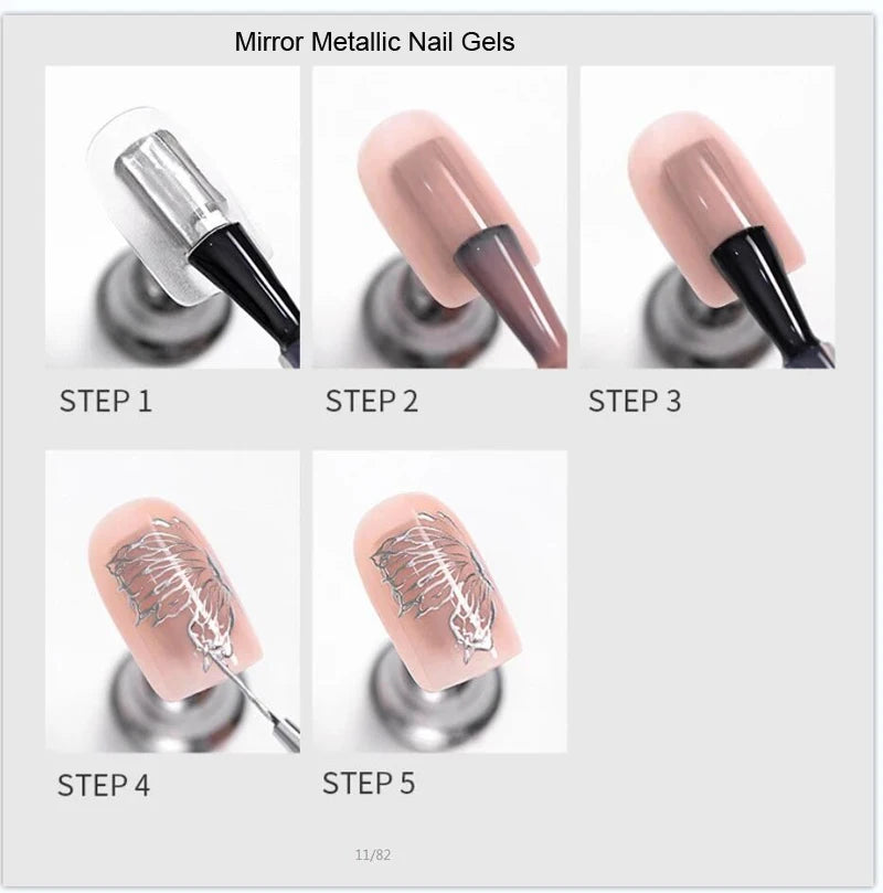 8ml Silver Mirror Metallic Nail Gels Polish UV Soak Off Paint Gel Polish Flower Drawing Gold Superbright Nails Lacquer UV Gel #*