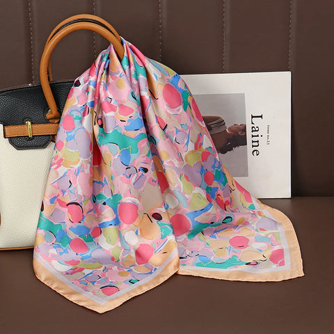 Luxury Print Satin Silk Square Scarf for Women Shawl Hijab Neckerchief Female Hair Ribbon Headband Fashion Wrap Bandana 2023 New