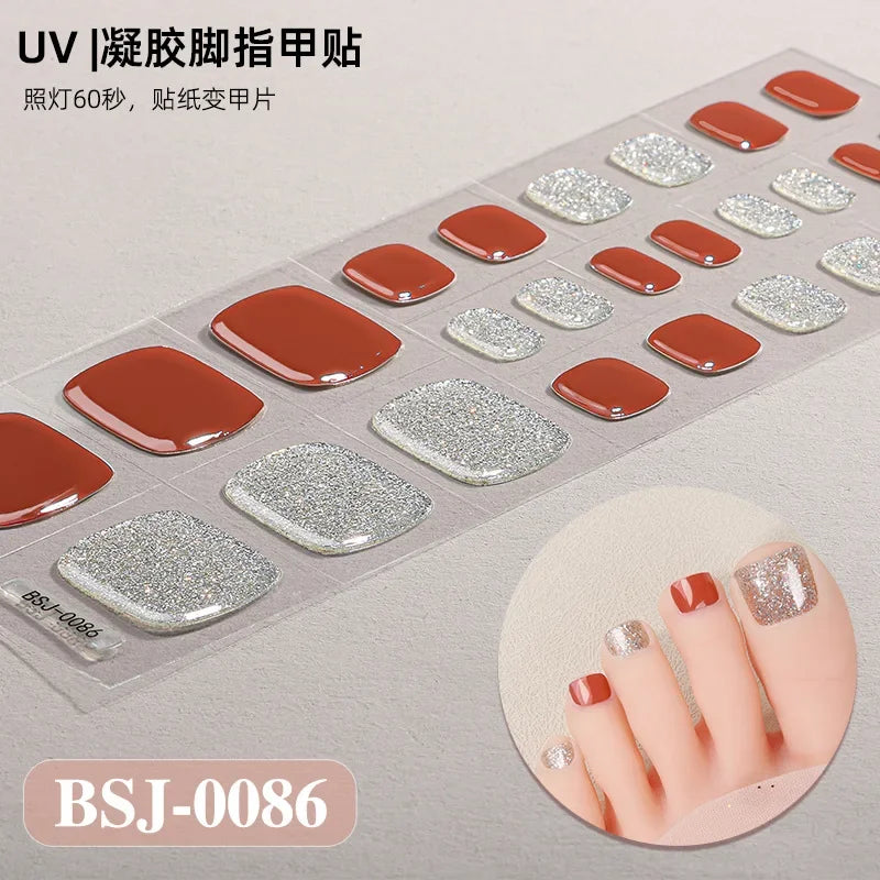 26Tips French Leopard Print UV Gel Toenail Sticker Bronzing Dye Gradient Cross-border Semi Baked Gel Nail Sticker UV Lamp Needed