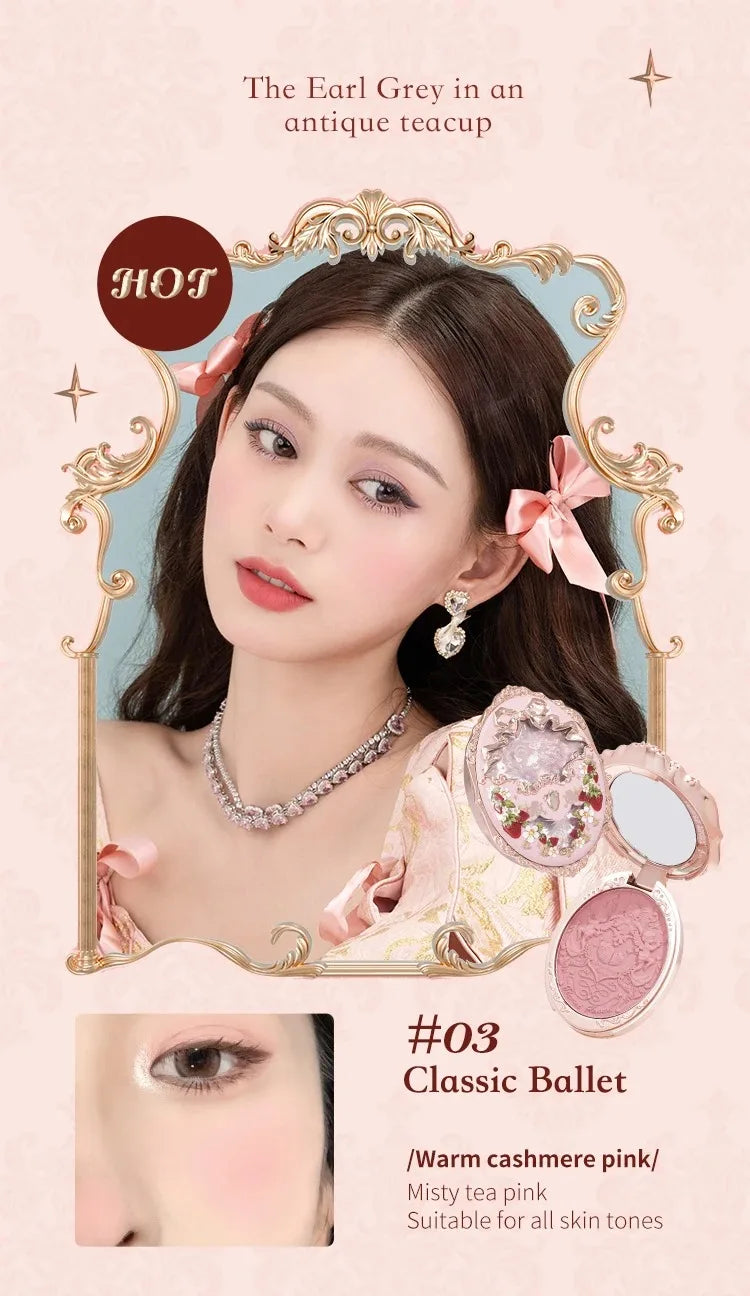 Flower Knows Strawberry Rococo Series Embossed Blush Fine Powder Makeup Smooth Long-Lasting Blusher Face Enhancing Makeup Color