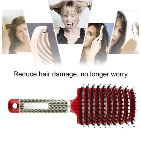 Hair Brush Scalp Massage Comb Hairbrush Boar Bristle Nylon Women Wet Curly Detangle Hair Brush Salon Hairdressing Styling Tool