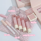 7Pcs/Box Makeup Sets 4PCS Velvet Nude Liquid Lipstick,1 Lip Cream,1 Lip Oil,1 Face Blush Palette And Necklace Gift Cosmetic Kits