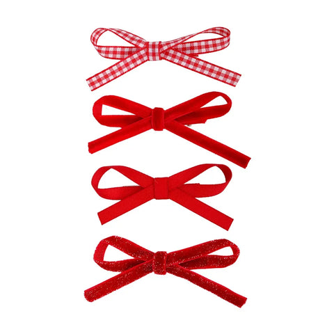 Christmas New Year Festival HairClips Set Winter Velvet Red Bow Barrettes for Girls Sweet Hairpin Children Cute Hair Accessories