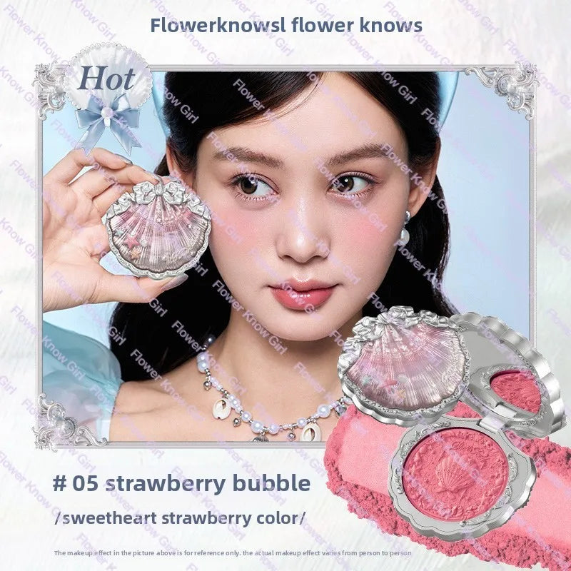 Flower Knows Shell's Jewel Silk Satin Blush Lasting Matte Puffing Natural Brightening Facial Cosmetics 5g