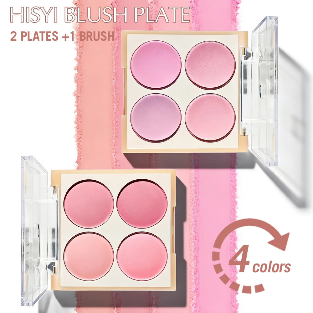 4-Color Blush Set with Brush-Pink, Perfect for Christmas & Valentine’s Day Makeup,Long-Lasting for Daily & Party Looks