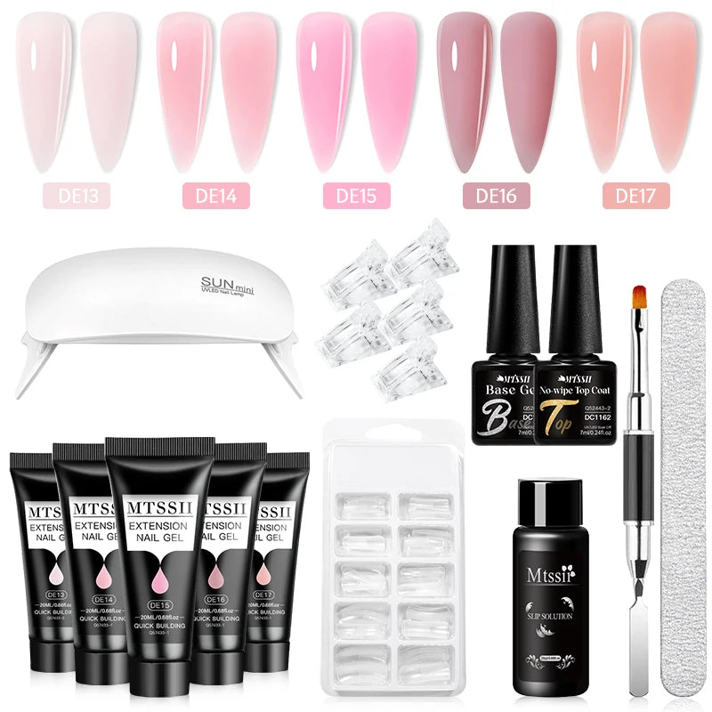 Mtssii 17PCS/Set 20ml Nail Extension Gel Set Builder UV Gel for Nails With 6W UV LED Lamp Nail Extension Tools Kit For Beginner