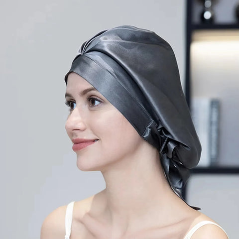100% Mulberry Silk Bonnet Sleep Hair Cap Care Bonnets With Elastic Tie Bands Silk Cap Adjustable Cap For Curly Hair Bonnets