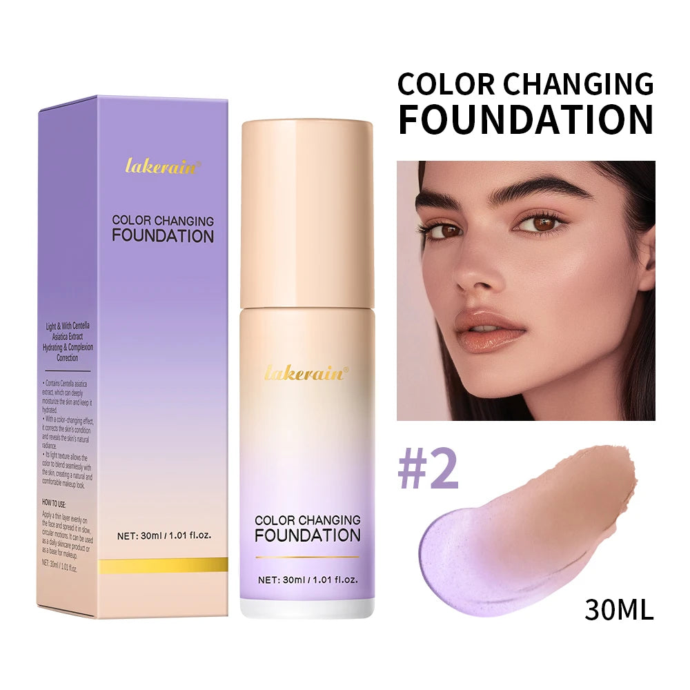 Lakerain Magic Color Changing Foundation Liquid Long Lasting Hydrating lightweight Base Makeup High Coverage Effective Concealer