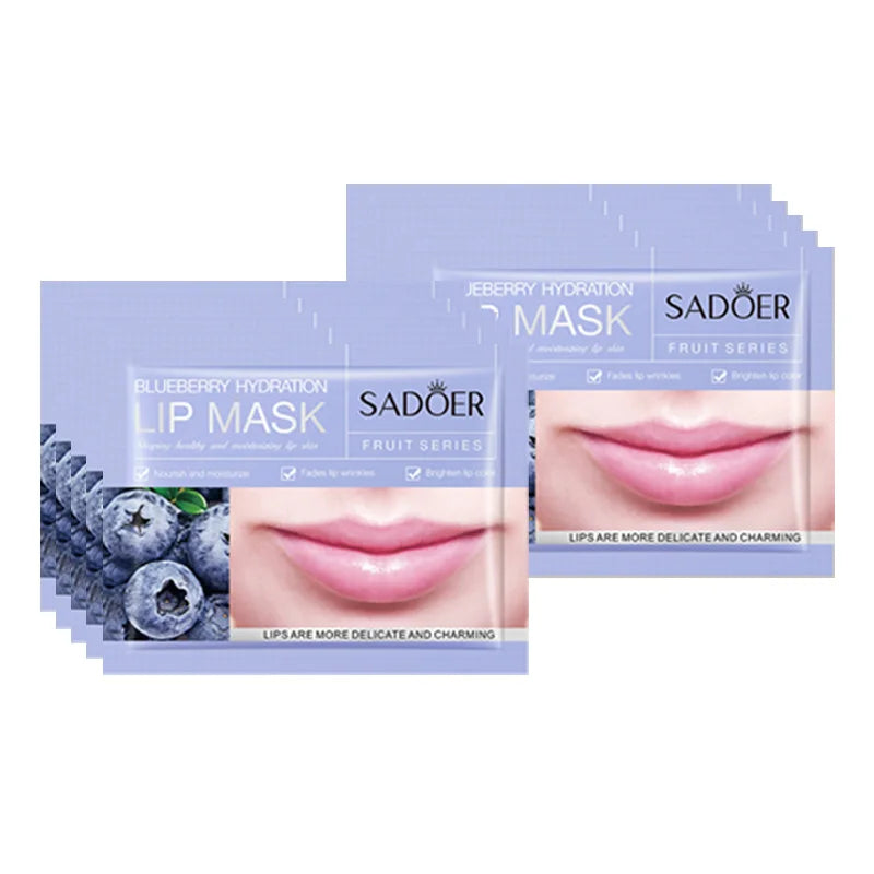 10pcs SADOER Fruits Moisturizing Lip Mask Lips Skin Care Nourishing Hydrating Crystal Collagen Gel Lip Patches Lips Plumper