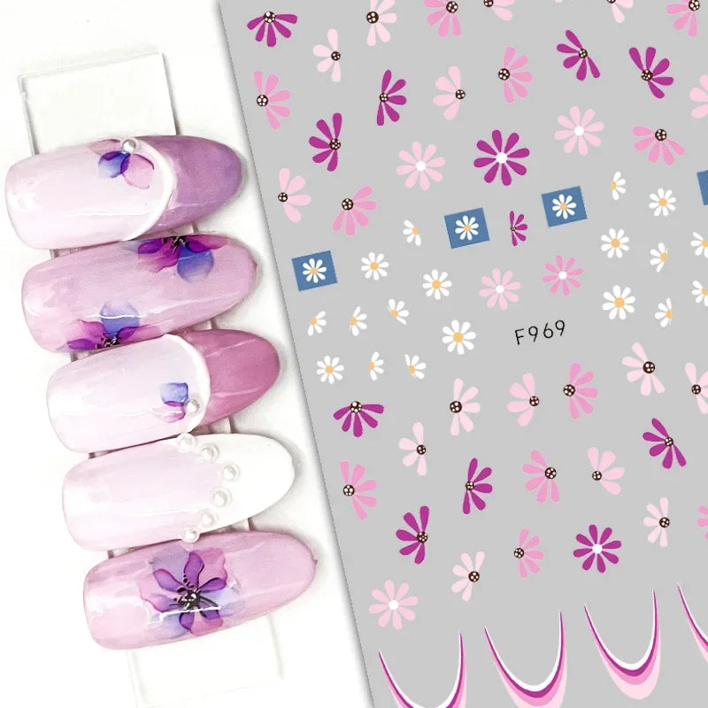 1pcs Sakura Flower 3D Nail Stickers White Cherry Blossom Nail Art Decals Spring Summer Adhesive Slider Decor Wedding Manicure