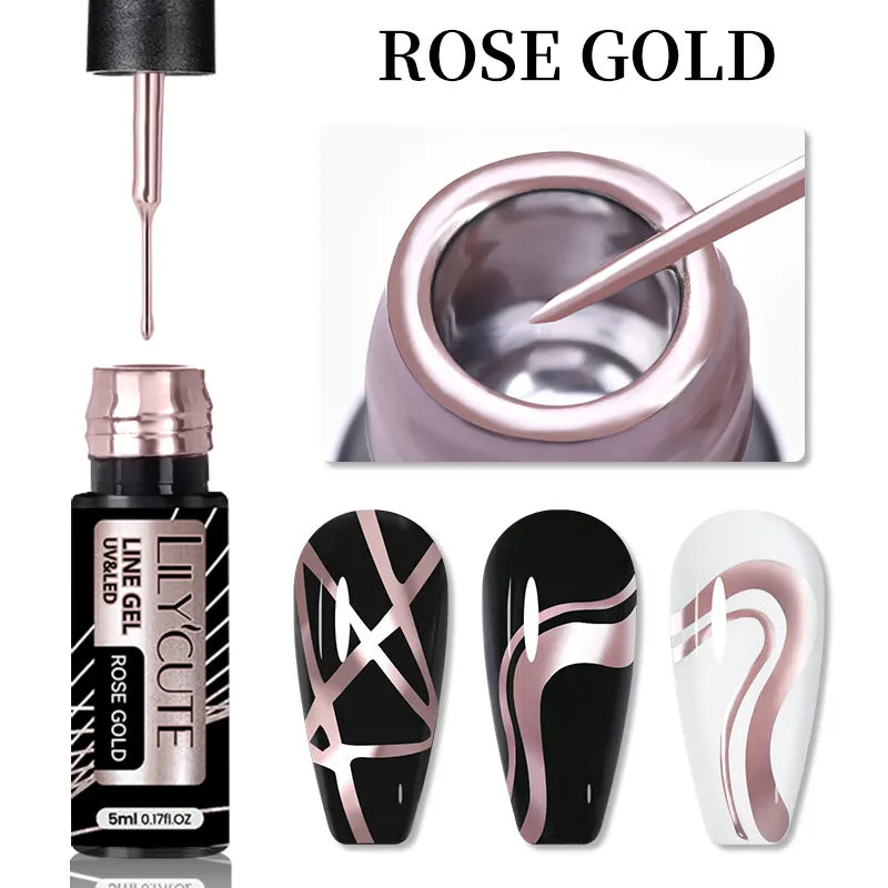 LILYCUTE 5ml Metallic Gel Polish Painting Liner Super Bright Gold Silver Mirror Gel Nail Polish Semi Permanent Lines French Nail