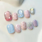 10Pcs Short Oval Shape Colorful Dopamine-inspired Small Fresh Press on Nails Detachable Nail Patches Polka Dot Fake Nails Art