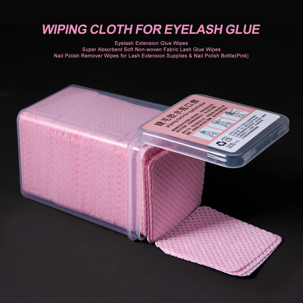 200Pcs Pink Lint-Free Nail Polish Remover Wipes UV Gel Glue Nail Polish Removal Cotton Pads for Makeup Manicure Cleaning Tools