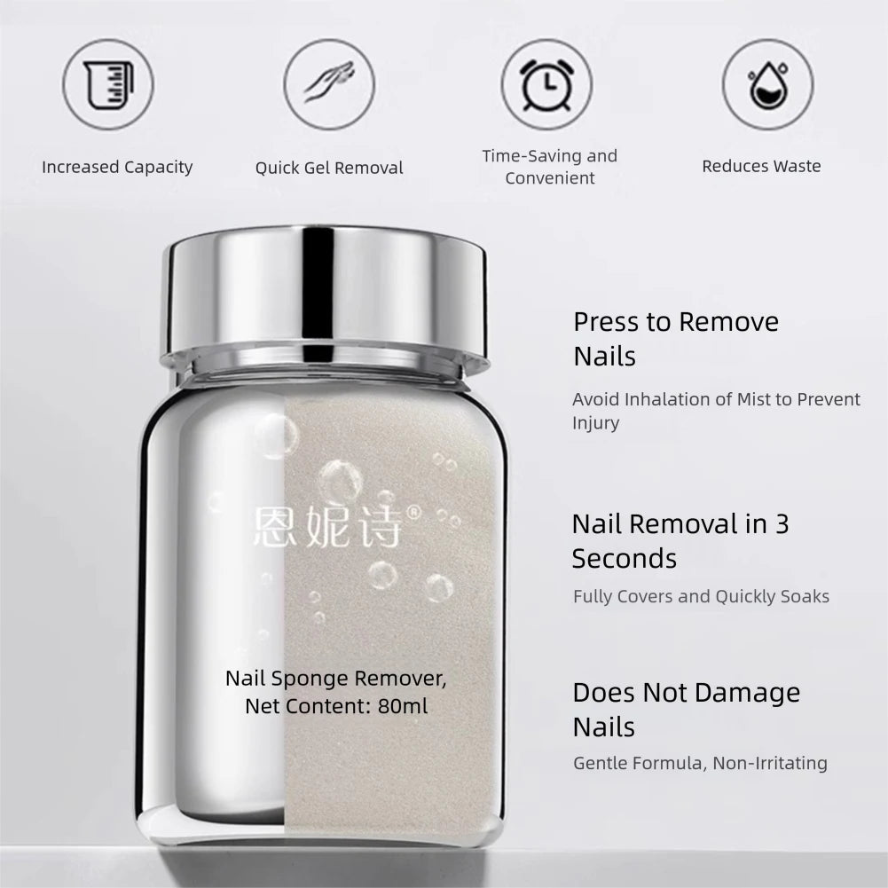 80ml Sponge Nail Gel Remover Press On Fake Nail Adhesive Dissolver Removal Liquid Gentle Non-Damaging Quick Removal Debonder