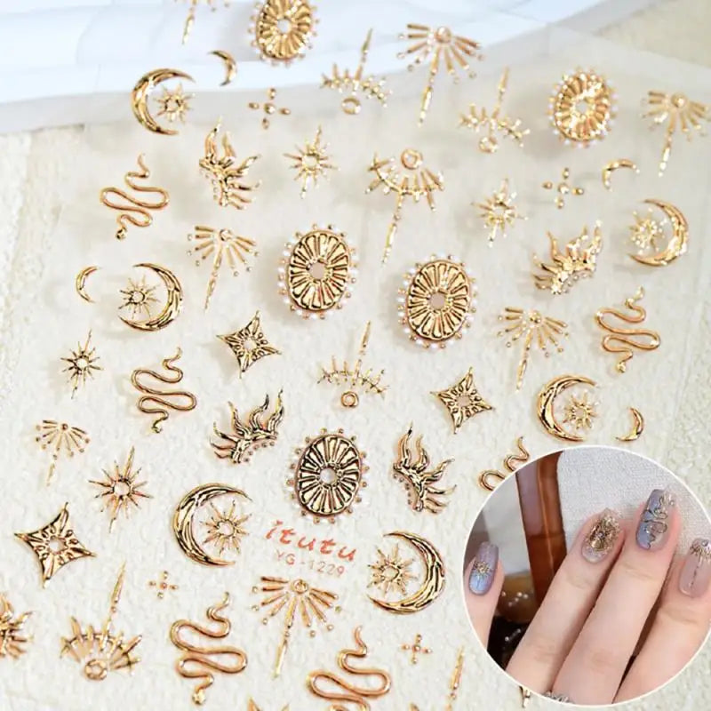 5D Luxury Star Nail Stickers for Nail Art Stars Black Silver Nail Decals Gilding Hollow Out Five-Pointed  Nail Art Design Slider