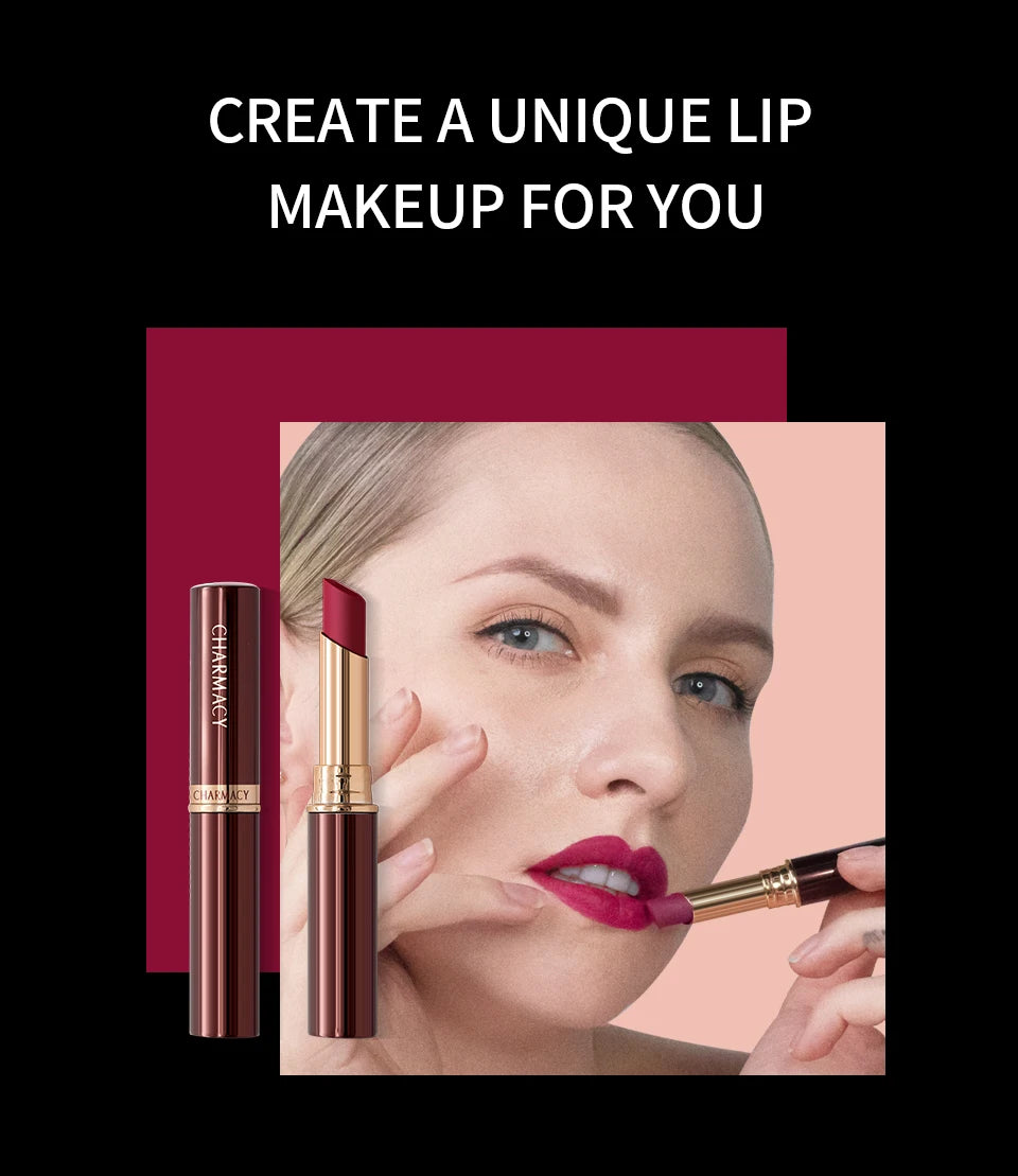 CHARMACY Long Lasting Waterproof Matte Nude Lipstick Luxury Korean Velvet Easy to Wear Lip Stick for Women Makeup Cosmetic
