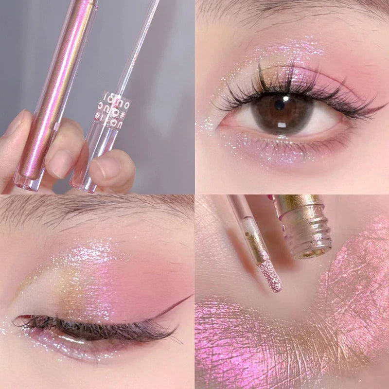 3pcs Set - 3 Colors Chameleon Eyeshadow: Pink, Micro Glitter Purple, Cyan, Chameleon Glitter Eyeshadow Long Lasting Eye Makeup