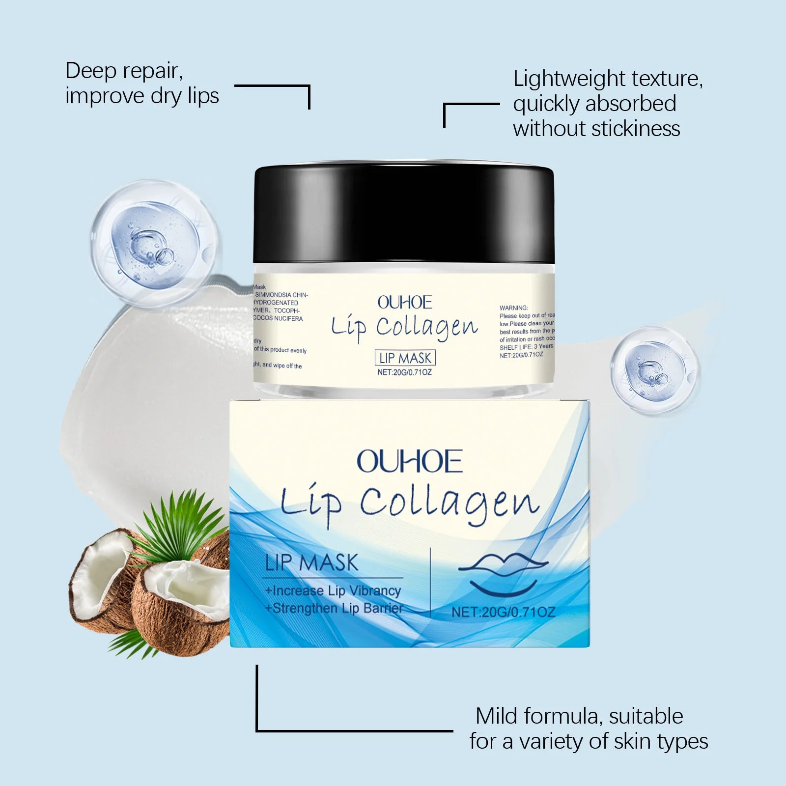 Collagen Lip Mask Improve Dry Prevent Cracked Remove Chapping Fade Fine Lines Moisturizing Soothing Smoothing Repairing Lip Mask
