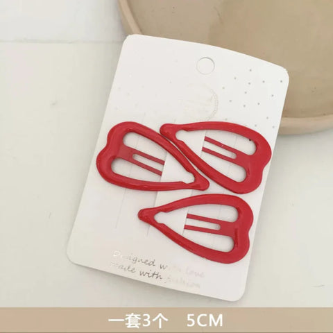 3PCS/Set Women Girls Cute Hair Clips Red Heart Star Geometric Hairpins Sweet Bangs Barrettes Christmas New Year Hair Accessories