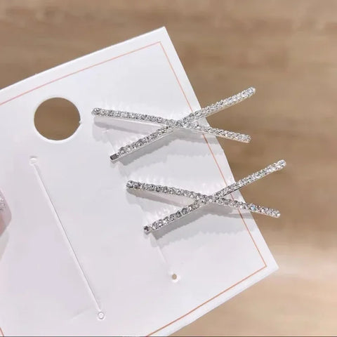 2pcs Cross Crystal Hairpins Rhinestone X Hair Clips Barrettes Simple Side Clip Bridal Headwear Girl Fashion Hair Accessories New