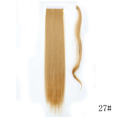 LISI GIRL Synthetic Hair 22''34'' Long Straight Ponytail Wrap Around Ponytail Clip in Hair Extensions Black Hairpiece Headwear