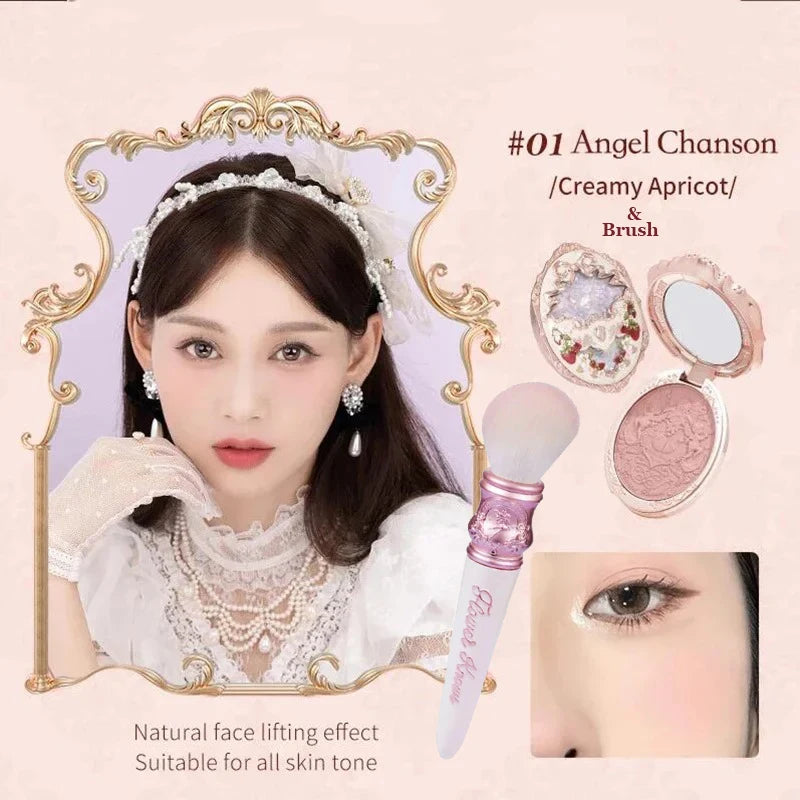 Flower Knows Strawberry Rococo Series Embossed Blush Fine Powder Makeup Smooth Long-Lasting Blusher Face Enhancing Makeup Color