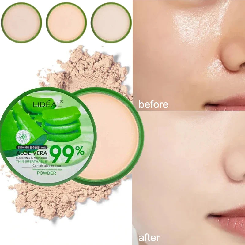 99% Aloe Vera Softening Powder Waterproof Moisturizing Concealer Foundation Fixed Make Up Oil Control Facial Brighten Cosmetics