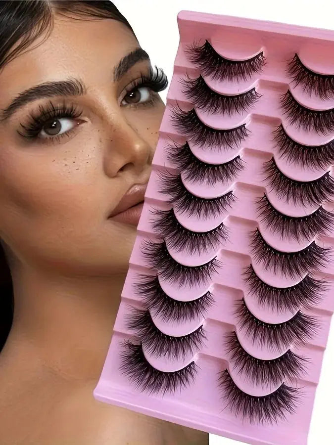 Fluffy False Eyelashes Wispy Lashes 3D Volume Strip Lashes D Curl Fake Eyelashes with Clear Band Eye Lashes