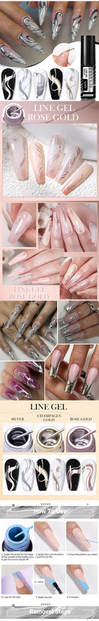 LILYCUTE 3PCS Gold Sliver Metallic Liner Gel Nail Polish French Style Super Bright Mirror Pull Line Graffiti Painting Stripe Gel