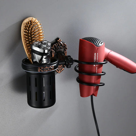 Hair Dryer Holder Aluminum Antique Bathroom Shelf Storage Nail Free Wall Shelf Mounted Organizer Spiral Stand Toothbrush Holder