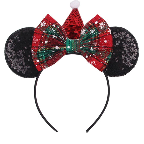 2023 Disney Christmas Mickey Ears Headband For Girls Sequins Bow Festivall Party Hairband DIY Hair Accessories