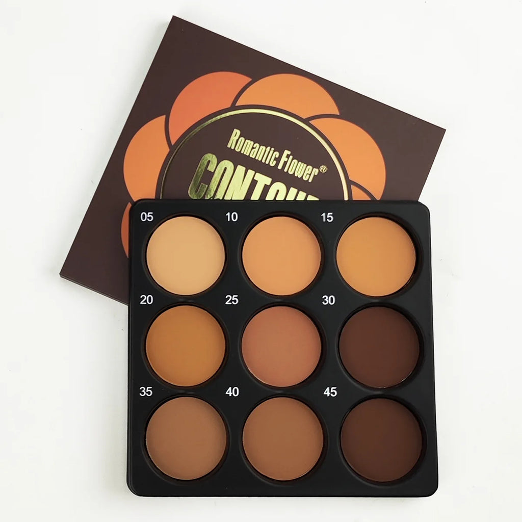 9-Color Dark Bronze Foundation Palette, Contouring, Concealer, Makeup Setting, Oil-Control Foundation, Shadow, Nose Shadow Palette, Matte Natural with Delicate Glitter