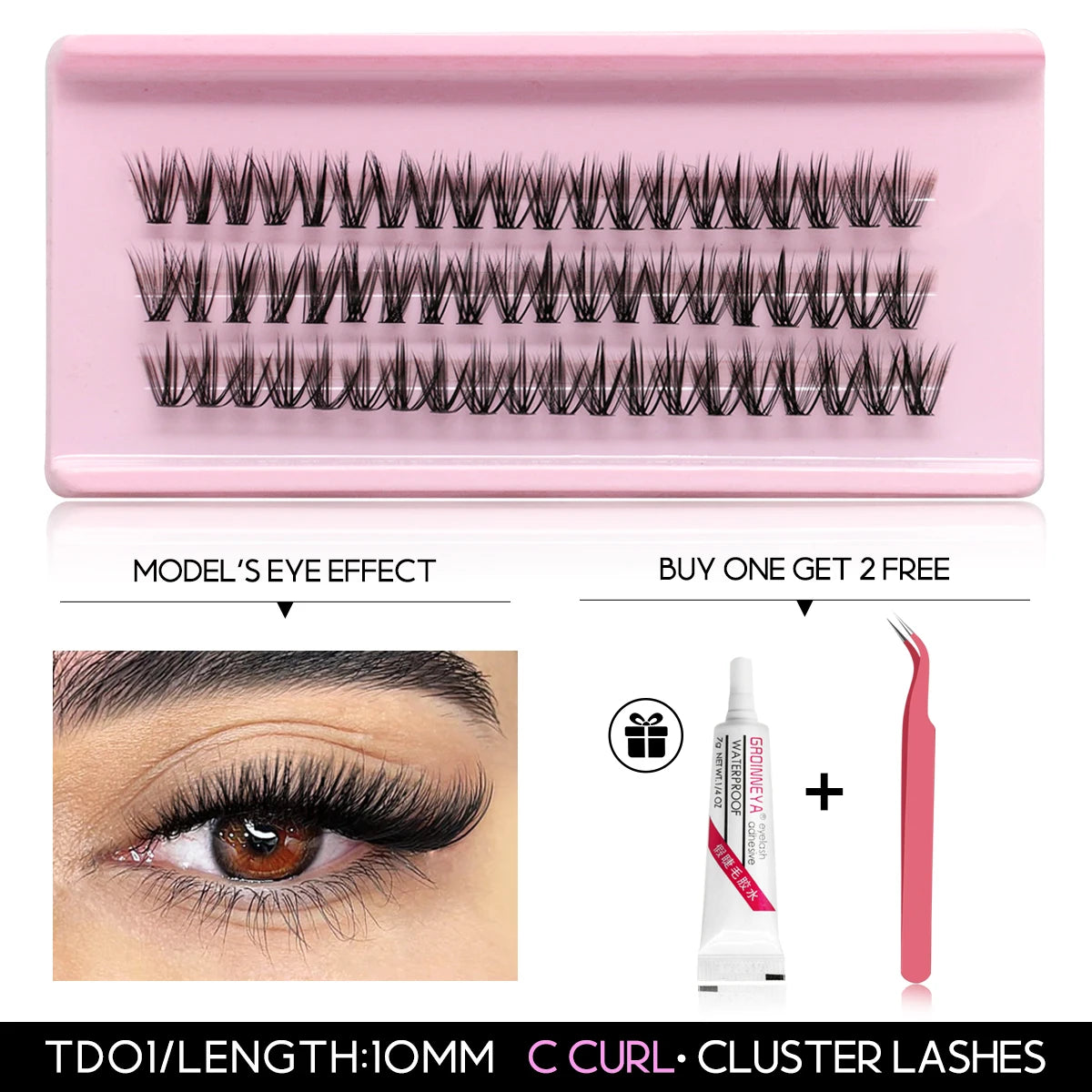 GROINNEYA Lashes Clusters Kit With Lash Bond And Seal And Eyelash Tweezers Waterproof Strong Hold DIY Lash Extension Kit Makeup