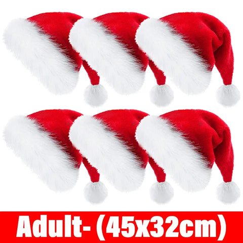 6/1PCS Plush Christmas Hat for Adults Kids Soft Velvet Thickened Santa Claus Caps Xmas New Year Hats Festival Party Decor Gifts