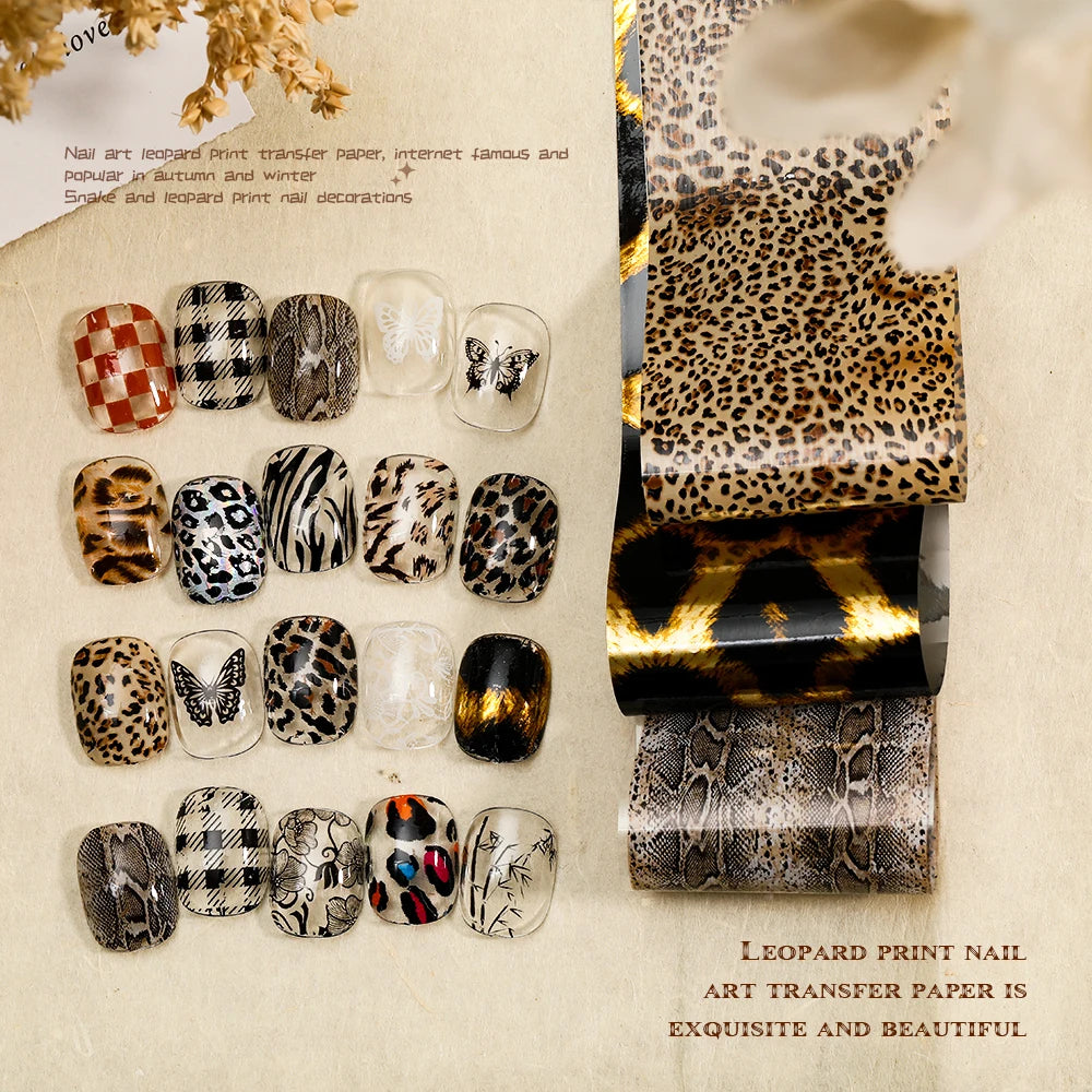 10 Rolls Water Soluble Leopard Print Transfer Paper Nail Transfer Foil Animal Printing Stickers Professional Nail Art Design