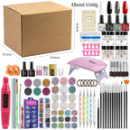 Gel Polish Set Nail Art Kit with UV LED Lamp - Complete Beginner Manicure Tools Kit Including Drill and Brushes for DIY Salon