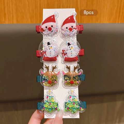 8 Christmas Santa Claus Snowman Christmas Tree Antlers Cute Cartoon Hairpins