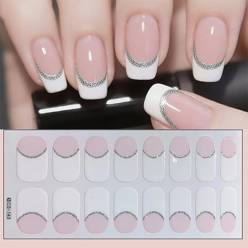 14/16Tips Full Cover Gradient Nail Stickers Multi Color Self Adhesive Slider No Need UV Lamp Cured Press ON Nail Decal